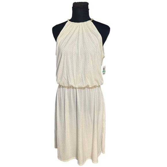NWT MSK White and Gold Metallic Knee Length Halter Dress Size L - Picture 1 of 8